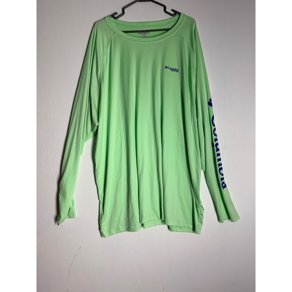 Columbia PFG Terminal Tackle Fishing Shirt Mens 4XT Tall Lime Green Long Sleeve